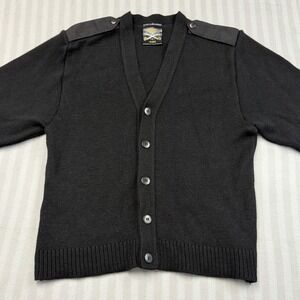 Military Equipment Sweater Men Size 42R Black Cardigan V-Neck Wool Blend Uniform